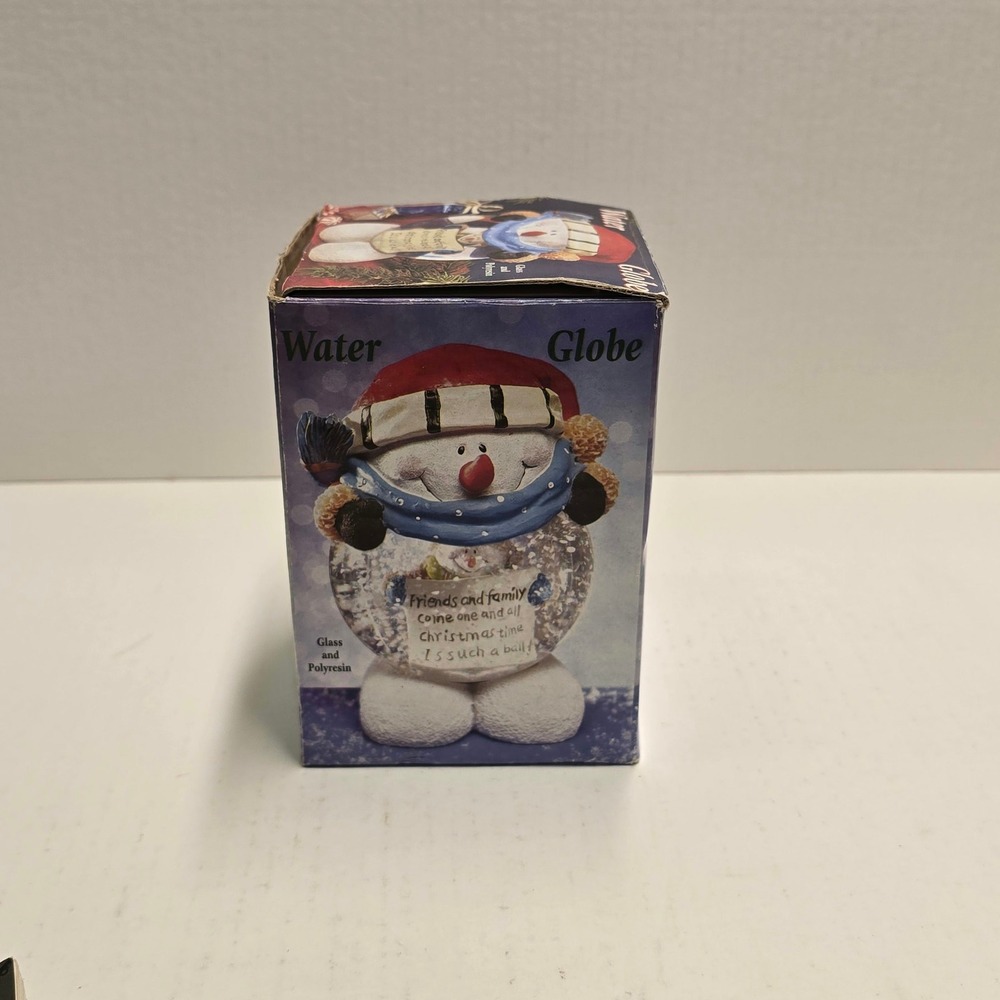 Snowman Christmas Water Globe Glass Polyresin Holiday Decor Red Hat Blue Scarf